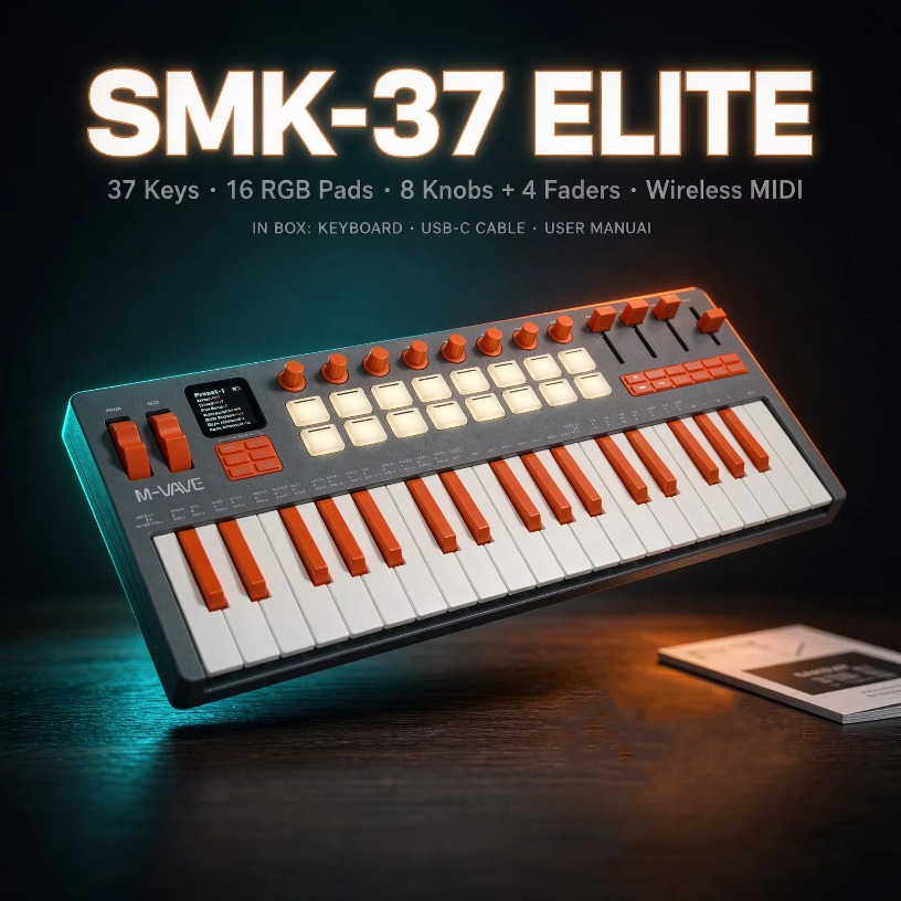 Midi Controller Pad - M-VAVE SMK-37 Elite Kabelloses MIDI-Keyboard-Controller 37