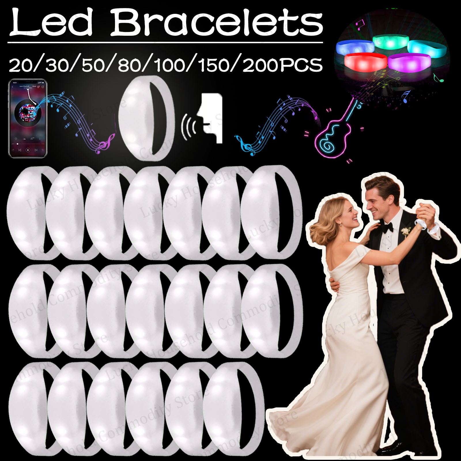 Audio Music Dj - 20-100 Stück Musik- und Geräuschaktivierte LED-Armbänder